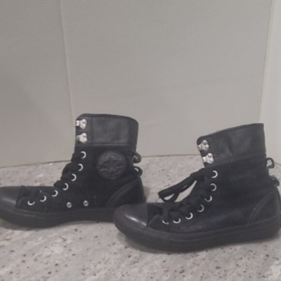 Converse All Stars Suede Black On Black Hi Tops - SZ 7 - Picture 5 of 8